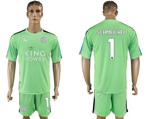 Leicester City #1 Schmeichel Green Goalkeeper Soccer Club Jersey - Click Image to Close